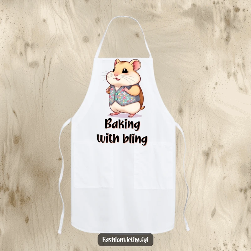 Funny Hamster Apron: A chubby hamster wears a minuscule, sparkling sequined vest, ready to add flair to any kitchen task.