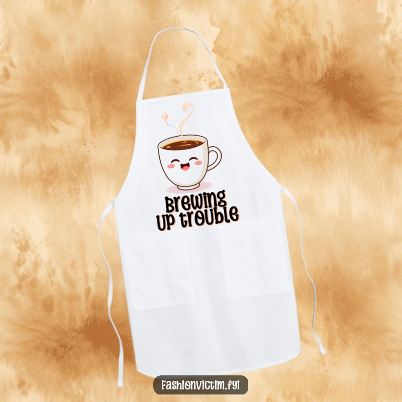 Funny Kawaii coffee cup apron, a winking cup in steam, perfect for cooking with a humorous and stylish flair.