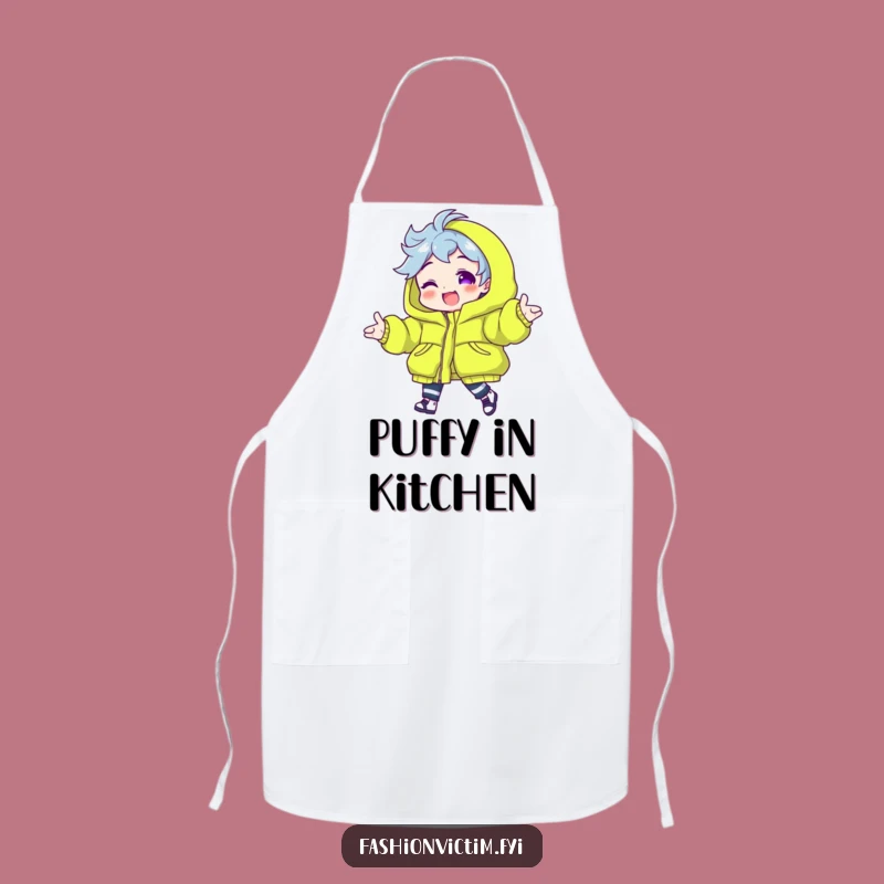 Funny Neon Puffy Jacket Apron. Cook and create with vibrant flair.