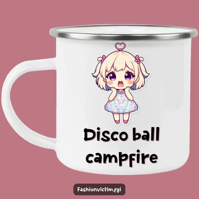 Durable Funny Disco Shock Camping Mug. Your companion for glittering outdoor parties.