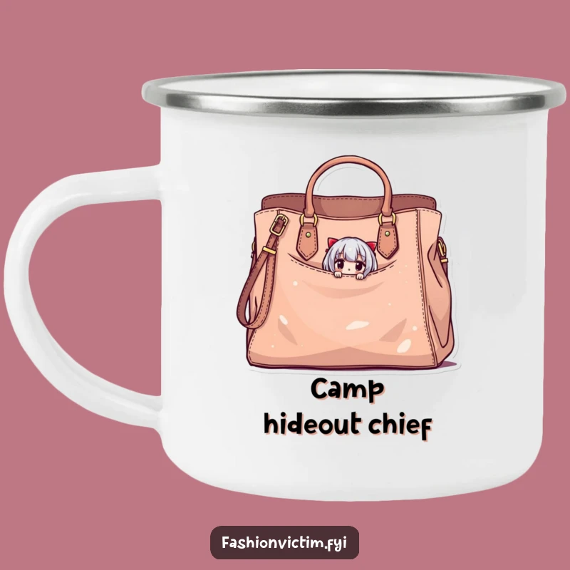 Funny Camp Bag Companion Mug: Tiny Character, Stylish Damaged Bag, Rustic Funny Gift