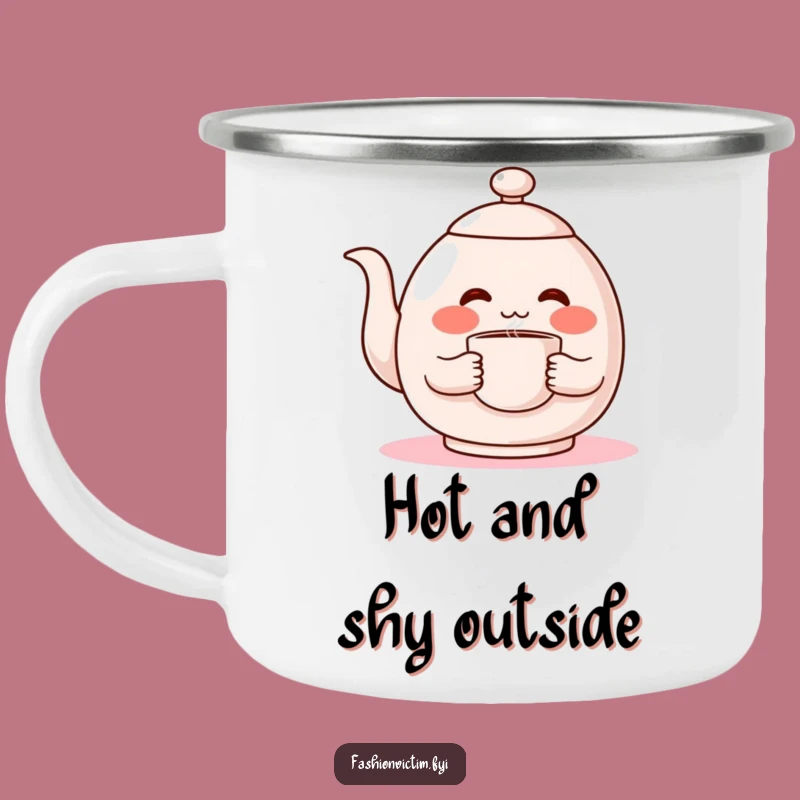 Funny Shy Teapot Camping Mug, Your Blushing Companion for Outdoor Brews!