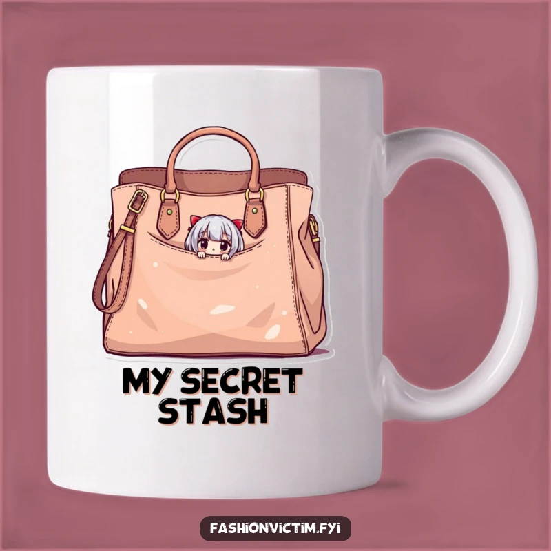 Funny Handbag Hideaway Mug: Tiny Character, Stylish Damaged Bag, Funny Gift