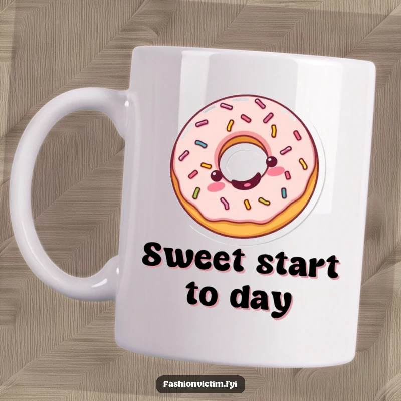Funny Kawaii donut mug, cheerful and spinning with sprinkles, bringing a happy and humorous vibe to your morning.