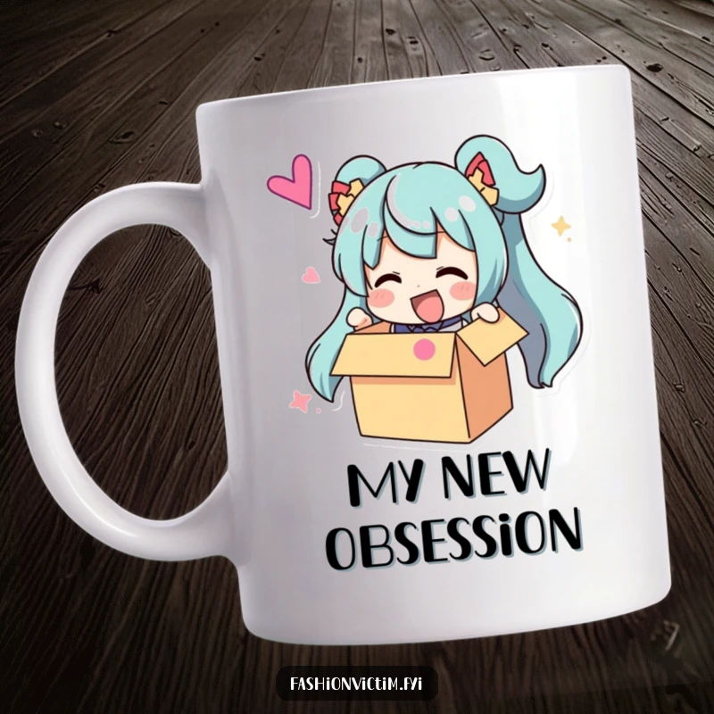 Funny Mug: A character gleefully unboxing an oversized, brightly colored accessory, expressing pure delight and excitement.