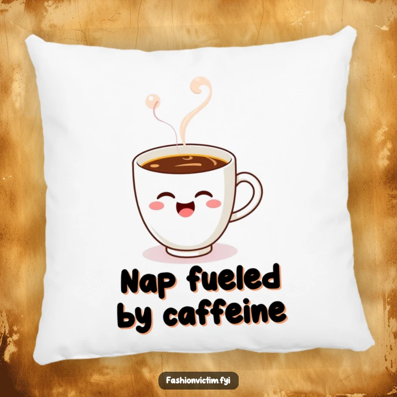 Funny Kawaii coffee cup pillow, a winking cup floating in steam, offering comfort and a humorous, cheerful touch.