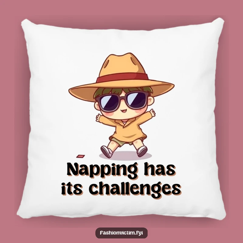 Funny Tripping Pillow: Adorable Tiny Character's Fashion Fumble Comfort!