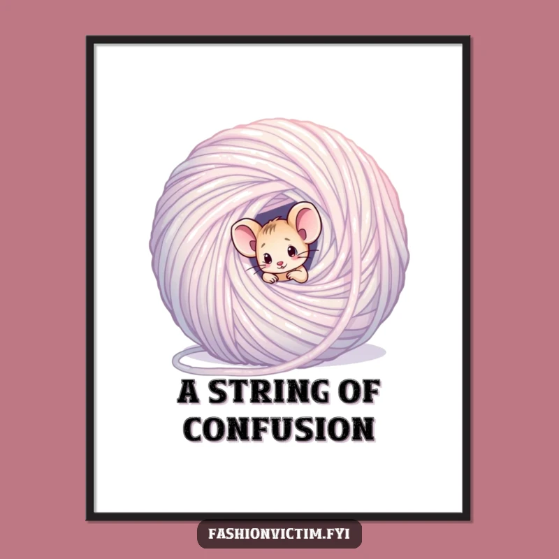 Funny Mouse Yarn Digital Art Print: Instant Whimsy for Your Crafty Space