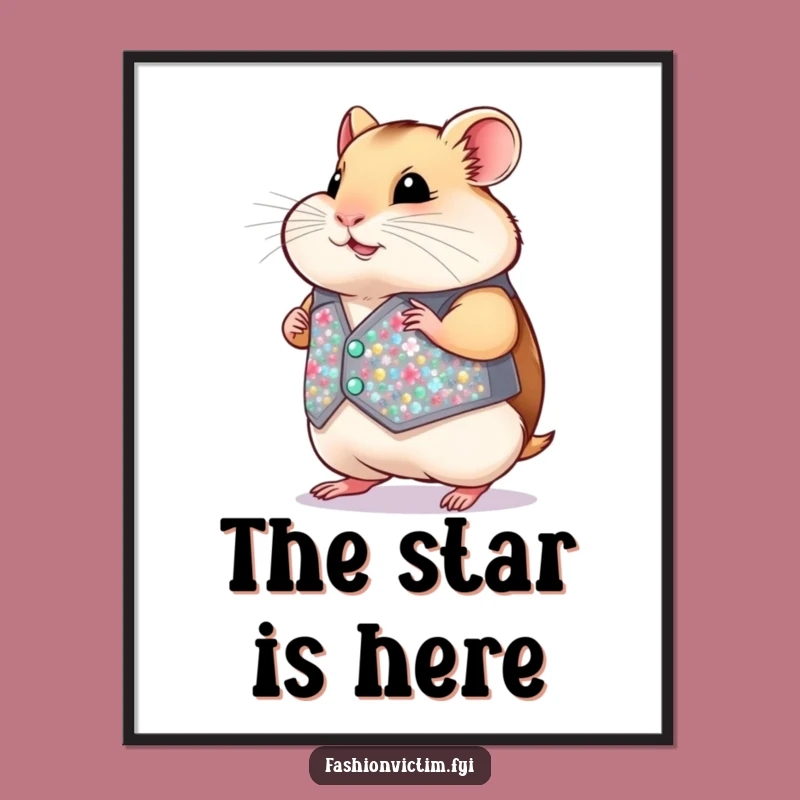 Funny Hamster Vest Digital Art: Tiny Sequined Style Print - Instant Gift
