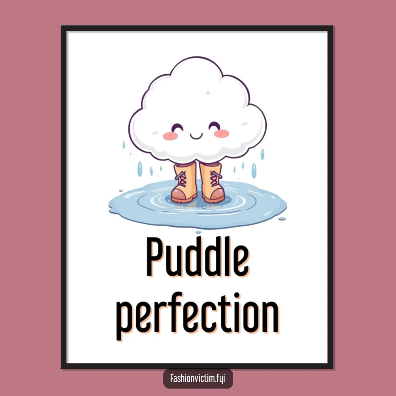Funny Rain Cloud Digital Art Print: Cheerful Puddle Splashing Download Gift