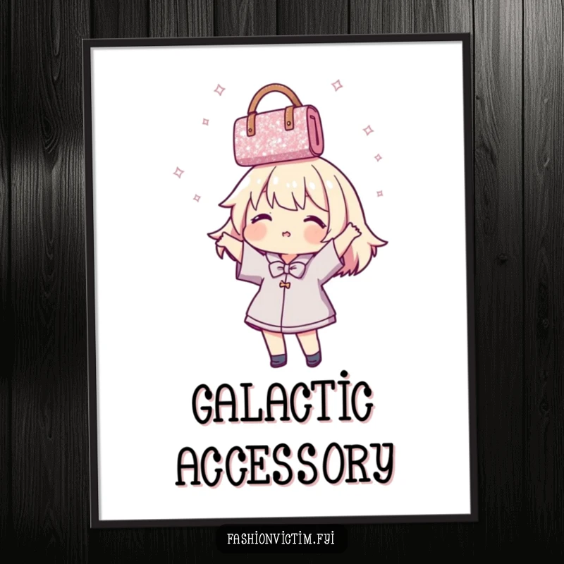 Funny Digital Art Print of a character dynamically spinning a dazzling glittery handbag, capturing a moment of pure, playful joy.