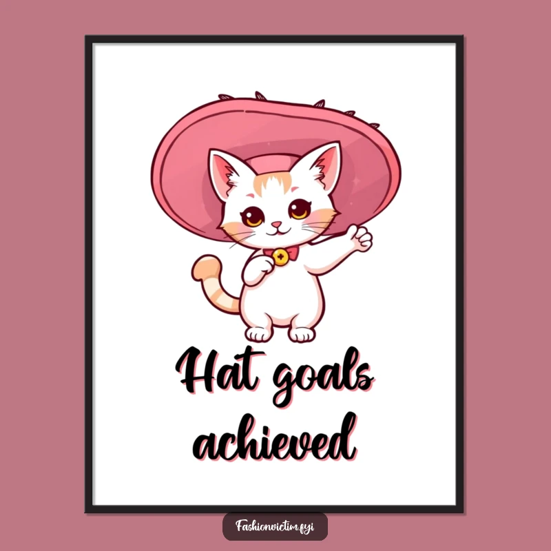 Funny Kawaii Cat Hat Digital Art - Hilarious Printable for Feline Fashionistas!
