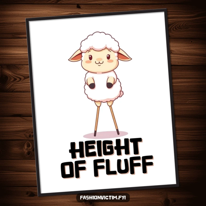 Funny digital art print of a fluffy sheep comically attempting a balancing act on stilts.