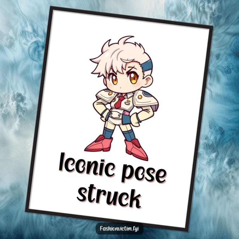 Funny Digital Art Print: Character striking a dramatic power pose with exaggerated shoulder pads and sharp pointy shoes, a humorous artwork.