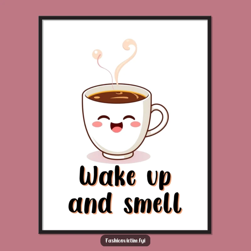Funny Kawaii Coffee Cup Digital Art - Instant Whimsy for Your Walls!