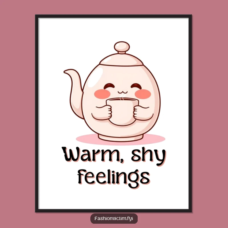 Funny Shy Teapot Digital Art, Instant Blushing Charm for Your Walls!
