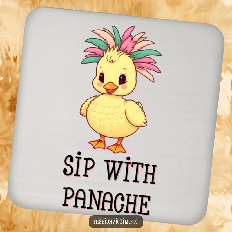 Funny Duckling Coaster: A cute duckling struts proudly in a feathery boa, protecting surfaces with fabulous flair.