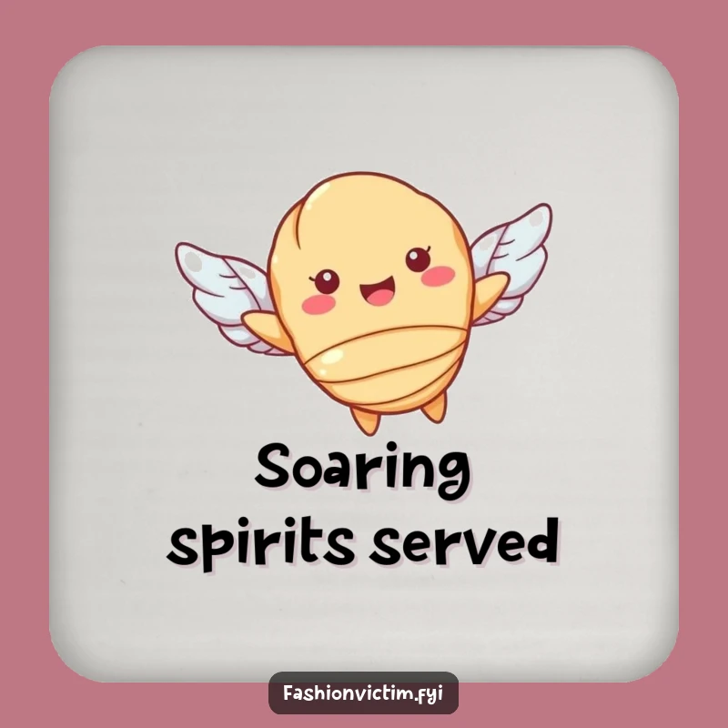 Funny Flying Croissant Drink Coaster - Protect Surfaces with Pastry Charm