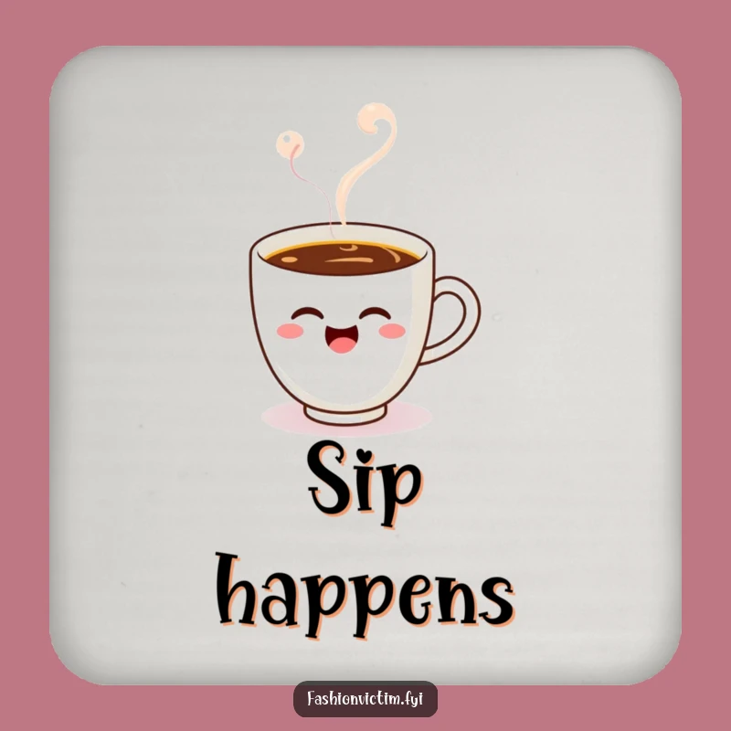 Funny Kawaii Coffee Cup Drink Coaster - Protect Surfaces with a Wink!