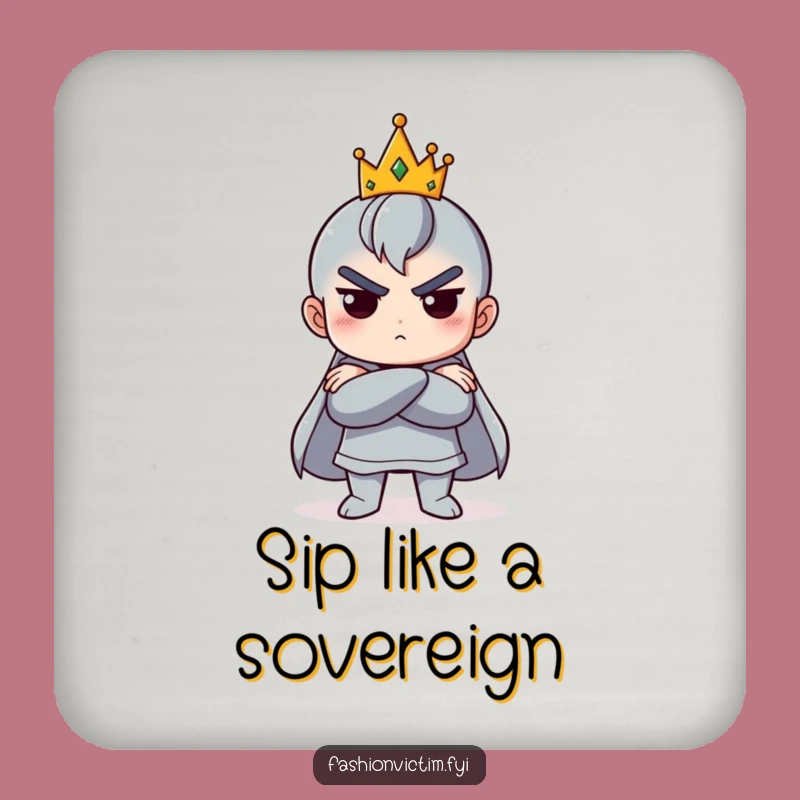 Funny Royal Pout Coaster: Askew Crown Design, Protects Surfaces with Humor