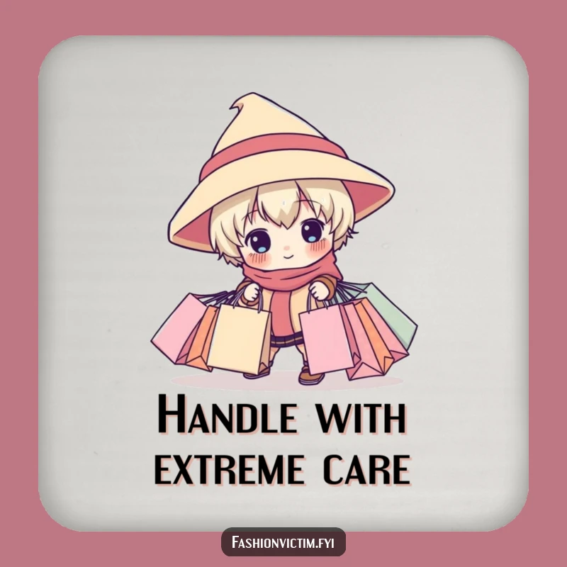 Funny Shopping Mishap Coaster: Child in Big Hat, Protects Surfaces with Humor