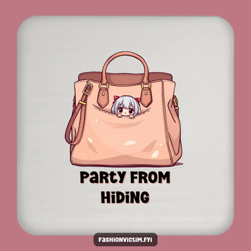 Funny Fashionista Coaster: Tiny Character in Big Bag, Protects Surfaces