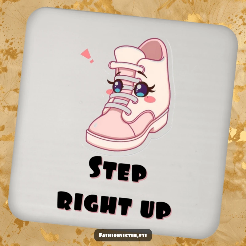 Funny drink coasters depicting a character surprised by a shoe winking with a tiny eye, adding a stylish touch of humor.