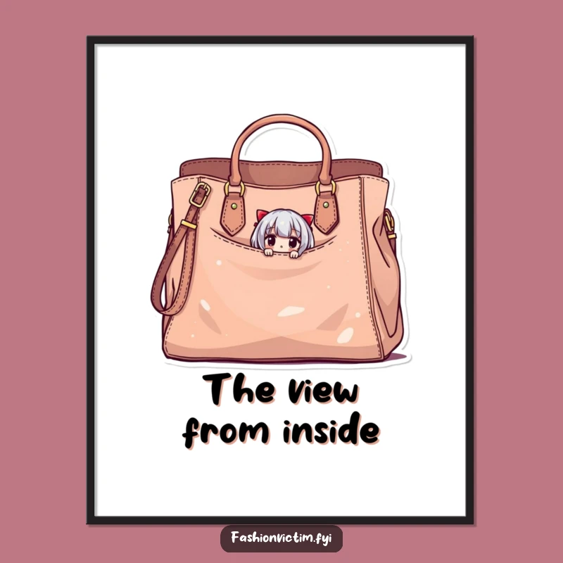 Funny Boutique Mishap Poster: Tiny Character, Stylish Damaged Bag, Funny Gift