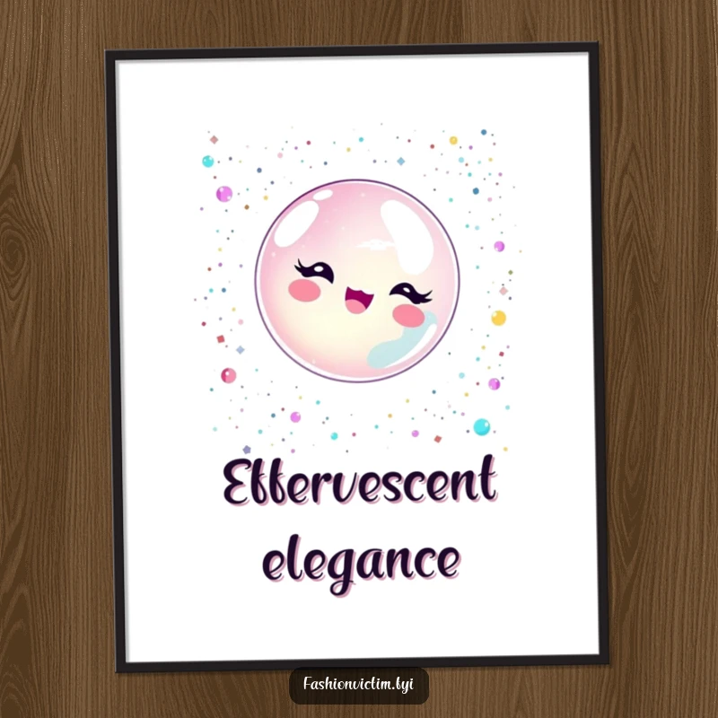 Funny bubble character delightedly popping in a dazzling shower of glitter and sequins, presented as a poster.