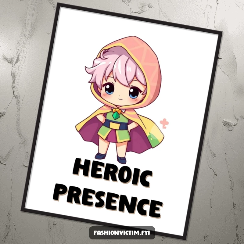 Funny poster of a proud character showcasing a brightly patterned, oversized cape billowing behind them, perfect for any room.