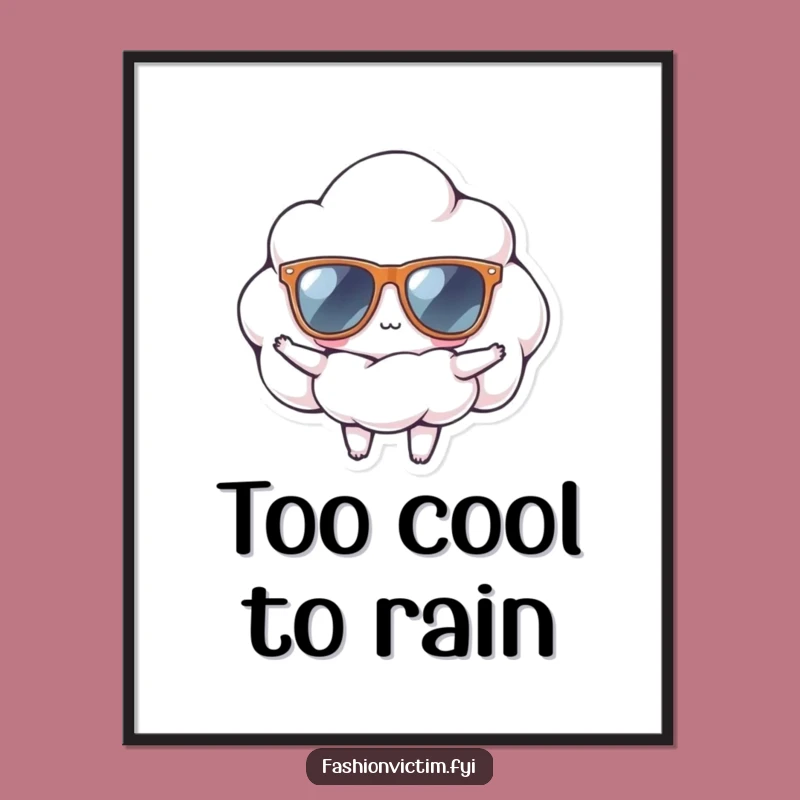 Funny Cloud Sunglasses Art Poster: Confident Character for Wall Decor