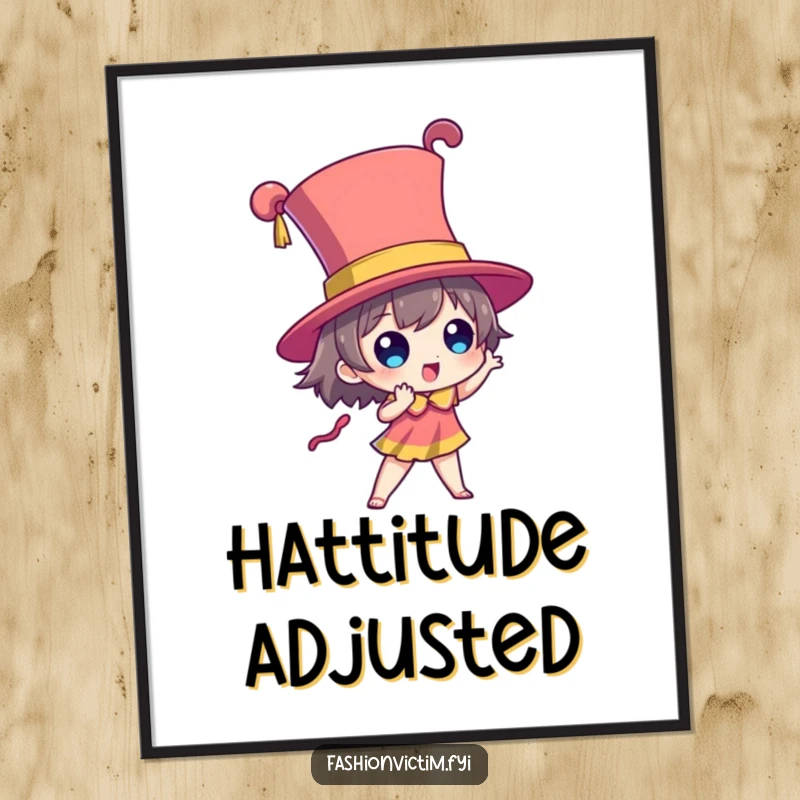 Funny poster art of a character posing dramatically in a towering, brightly colored hat, perfect for statement decor.