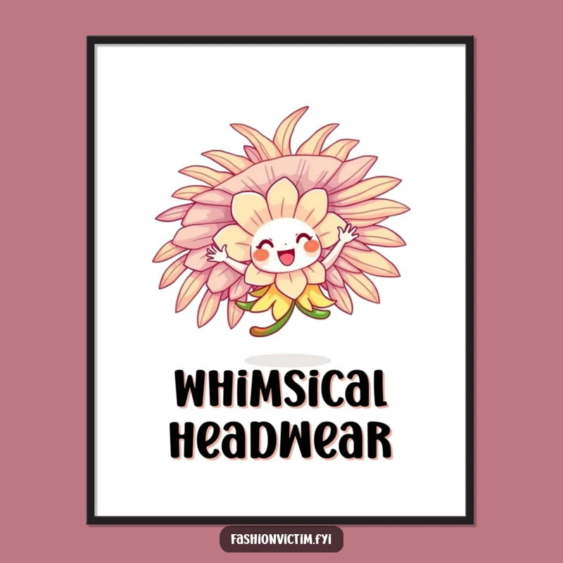 Funny Flower Hat Poster - Whimsical Vintage Wall Art Gift