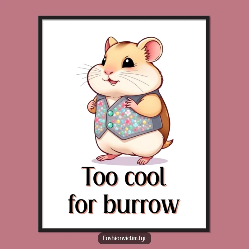 Funny Hamster Vest Poster: Tiny Sequined Style Art - Wall Decor Gift