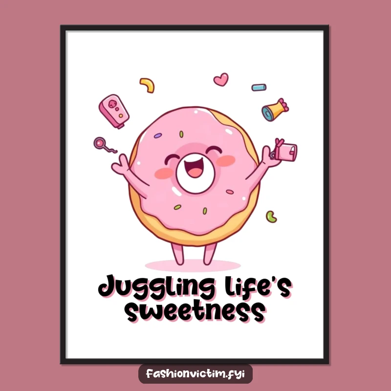 Funny Juggling Donut Art Poster: Colorful Character Decor