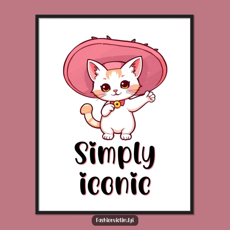 Funny Kawaii Cat Hat Poster - Hilarious Wall Art for Feline Fashionistas!
