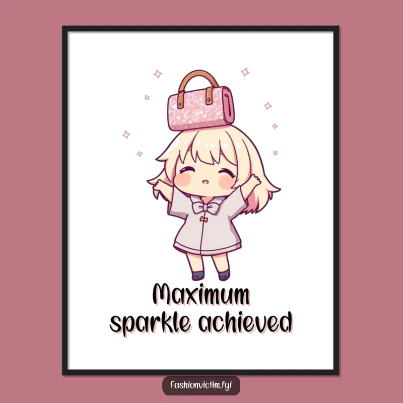 Funny Poster: Playful Character Spinning Glittery Handbag Art