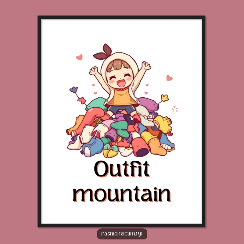 Funny Poster Print: Joyful Leap into Laundry Chaos - Mismatched Clothing Art