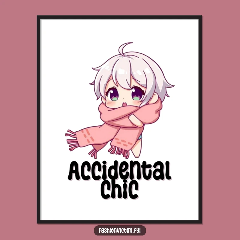 Funny Scarf Tangle Poster: Beaming Character's Surprise Art