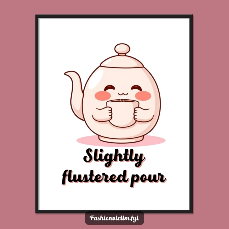 Funny Shy Teapot Poster, Add a Blushing Touch to Your Wall Art!