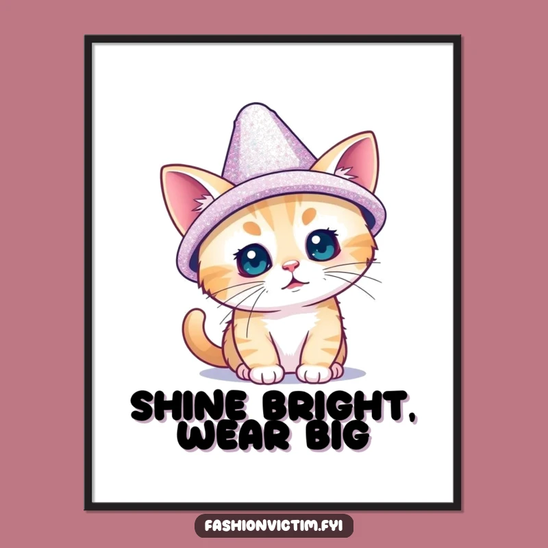 Funny Tiny Cat Sparkly Hat Poster - Hilarious & Cute Cat Art