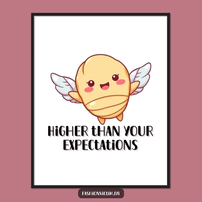 Funny Flying Croissant Poster - Whimsical Wall Art for a Happy Home