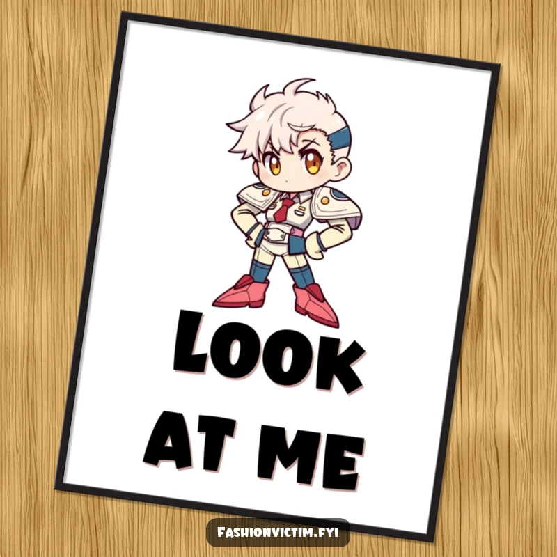 Funny Poster: A character striking a powerful, confident pose, featuring exaggerated shoulder pads and sharp pointy shoes, a bold visual.