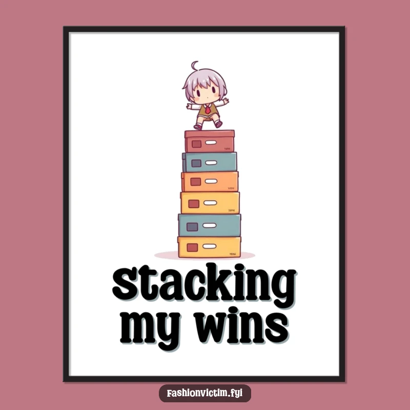 Funny Poster: Shoe Box Balancing Character Art, Hilarious Wall Decor for Shoe Lovers