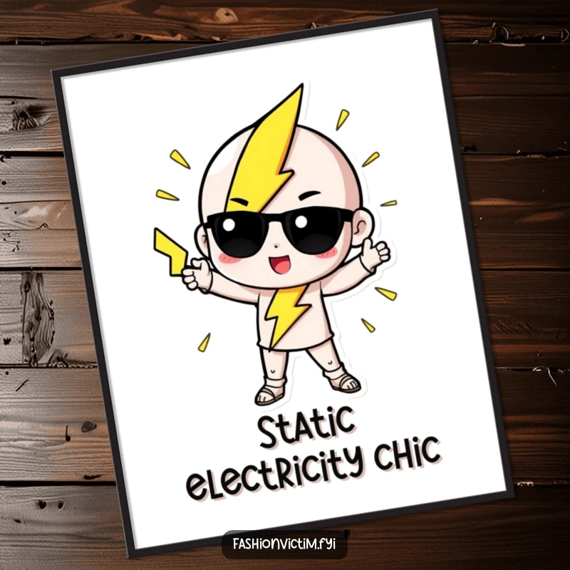 Funny Poster of a cute lightning bolt character striking a dramatic, fashionable pose, radiating vibrant energy.