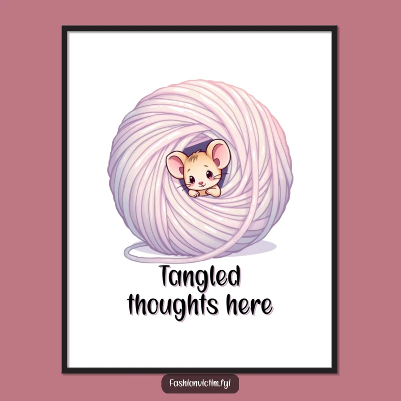 Funny Mouse Yarn Poster: Whimsical Wall Art for a Touch of Crafty Chaos