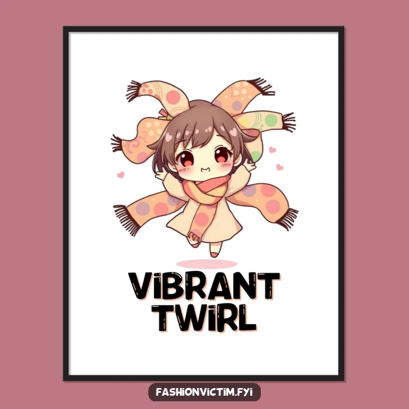 Funny Poster Print: Happy Spinner's Wildly Patterned Scarf Dance Art