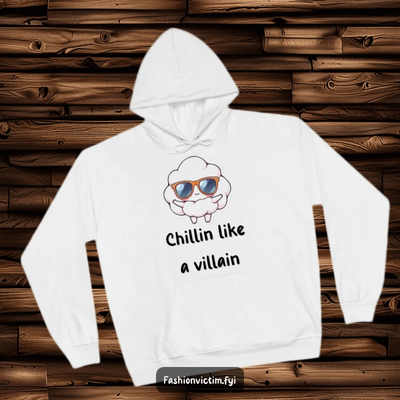 Funny hoodie featuring a tiny cloud wearing oversized sunglasses, striking a confident and stylish pose, perfect for cool weather comfort.