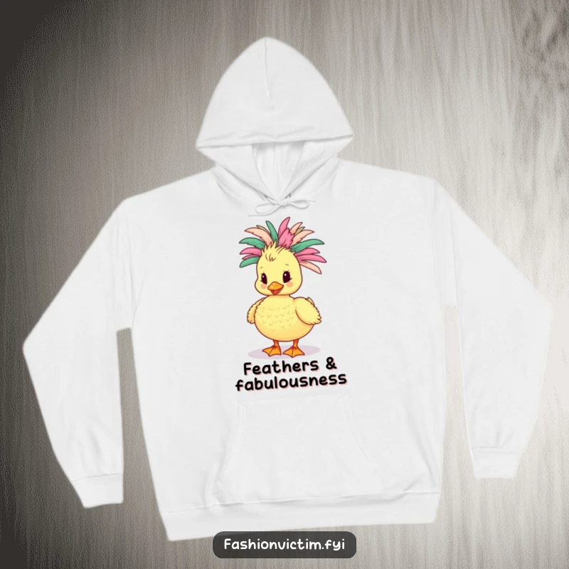 Funny Duckling Hoodie: A cute duckling flaunts a luxurious, feathery boa, looking utterly fabulous and ready for attention.
