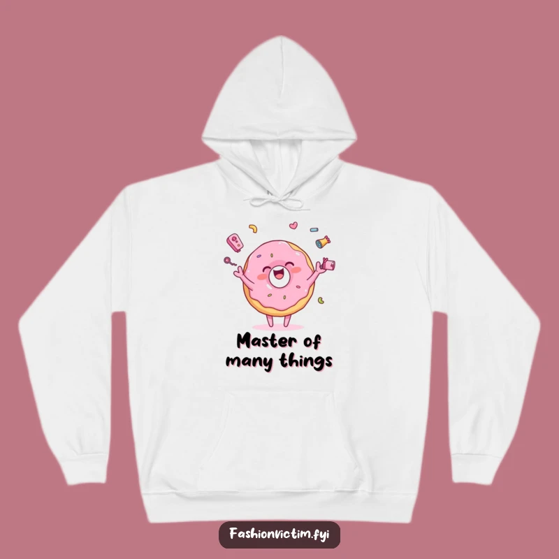 Cozy Funny Juggling Donut Hoodie: Colorful Character Comfort